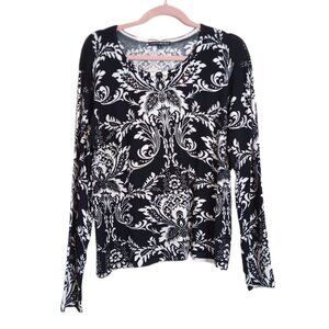 Pierri New York Floral Sweater Women’s XL Black White Paisley Sequin Beaded